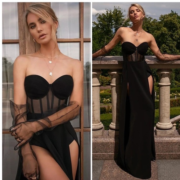 Black maxi corset dress with side split size S - Picture 1 of 7